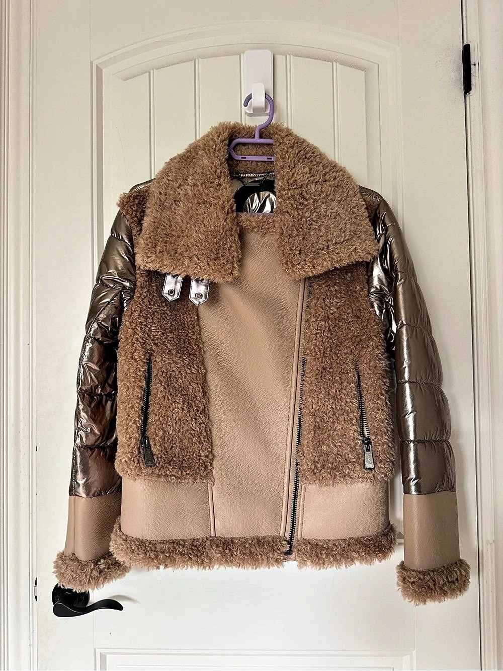 GUESS Hela Jacket Faux Fur Puffer Jacket Brown XS NWT